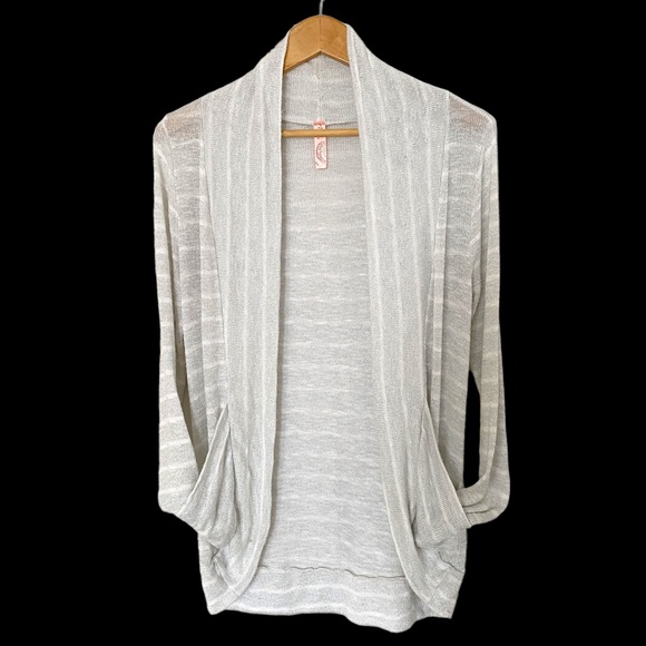 Y2K Silver Glitter Striped Open Cardigan Size Medium - Picture 2 of 8